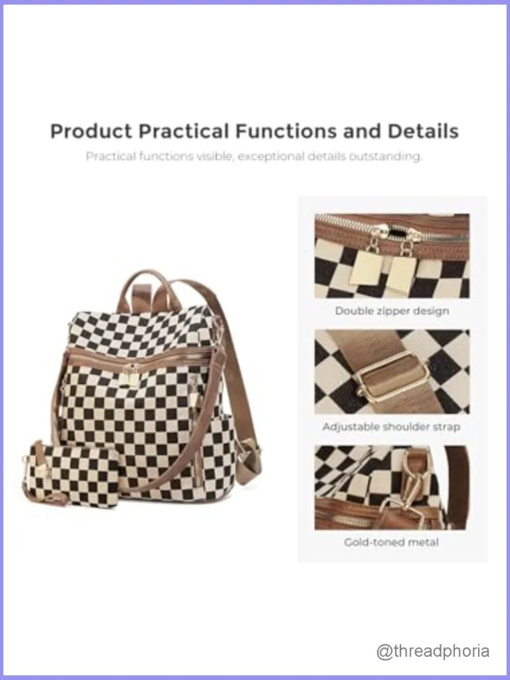 Vintage Style Checkered Backpack Purse for Women - Plaid Daypack with Multiple